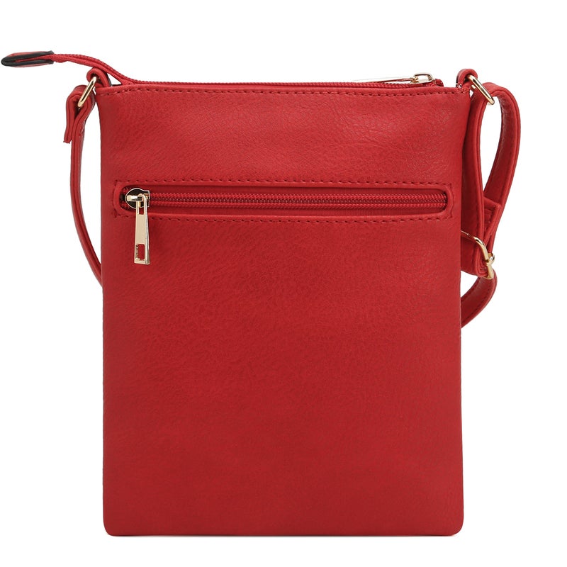 DELUXITY | Red Crossbody Bag | Women's Fashion Multi-Pocket Double Zipper Purse | Adjustable Strap | Medium Size | Perfect for Christmas - Image 2
